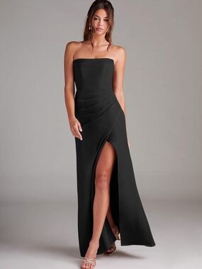 NWT Azazie Black Strapless Evening Gown with Side Slit